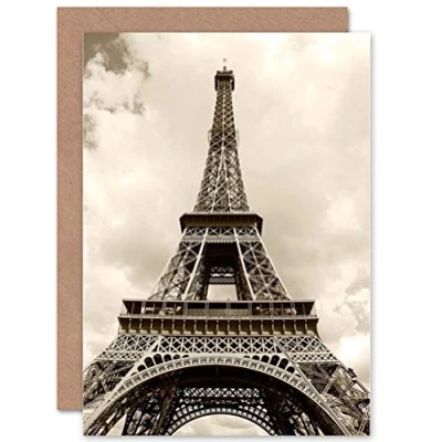 Image of Wee Blue Coo EIFFEL TOWER SEPIA PARIS FRANCE ICONIC BIRTHDAY BLANK GREETINGS CARD