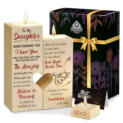 Image of CROWNLY CRYSTAL® Gifts for Women Personalised Daughter From Mum Dad Candle Holders Birthday Gift