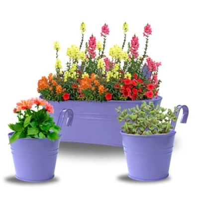 Image of Trendi Set of 3 Hanging Plant Pots, Flower Planters with Detachable Hook for Balcony Fence, Garden, Home Decor, Indoor/Outdoor Wall Railings &amp; Fences