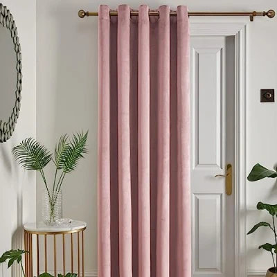 Image of Laurence Llewelyn Bowen Blush Pink Velvet Single Curtain W66 x L84&quot; (168 214cm) 1 Panel Eyelet Thermal &amp; Soundproof in Montrose Collection