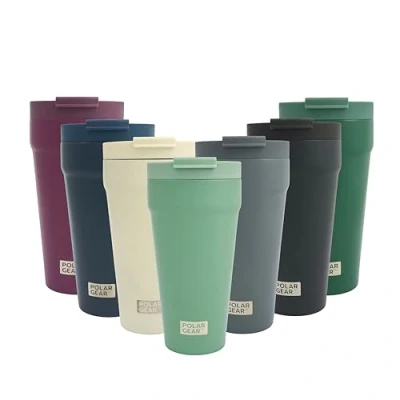 Image of Polar Gear Coffee Cup Travel Mug, 470ml Large Insulated with Leakproof Screw Closure Lid, 304 Stainless Steel Double Walled Reusable Cups (Eucalyptus)