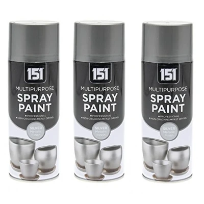 Image of 3 x 400ml 151 Multi Purpose Spray Paint Aerosol Wood Metal Brick Metallic Silver