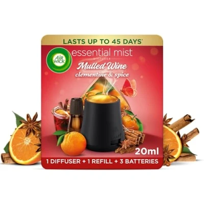 Image of Air Wick Essential Mist Diffuser Kit, Mulled Wine, 1 Device &amp; refill (20ml), Natural Oils, Last up to 45 days, freshener