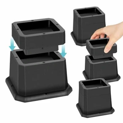 Image of MixDora Bed Risers 2, 3 Inch Stackable Furniture Adjustable Anti Slip Chair Raisers for Sofas Couches Table Set of 4 Pack Black (2,3 Inch)