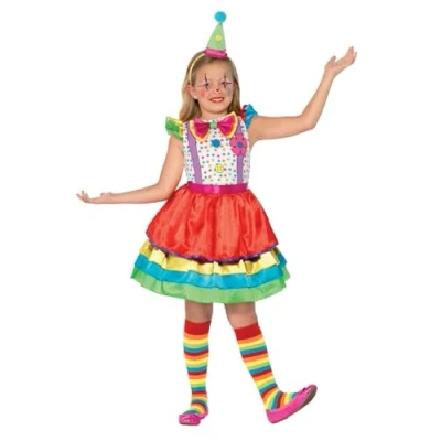 Image of Smiffys Deluxe Clown Girl Costume, with Dress and Hat, Girls Fancy Dress, Up Costumes, Age 10 12