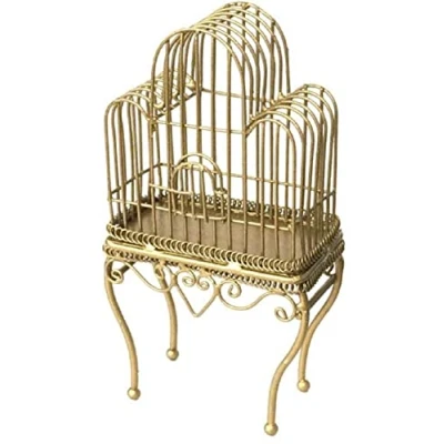 Image of Melody Jane Dolls House Victorian Gold Wire Wrought Iron Bird Cage Miniature Pet Accessory