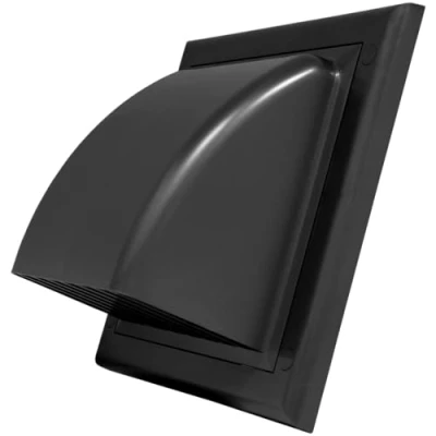 Image of Black Gravity Flap for Ø 100 mm / 4&quot; Round Wall Outlet Ventilation Duct Cover with Non Return Shutters and Rear Spigot Cowled Ducting Air Vent Grille