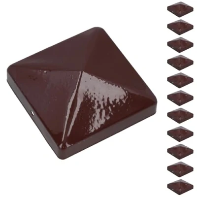 Image of Metal Fence Post Caps for Posts 75mm x Protector Cover Brown 12pc