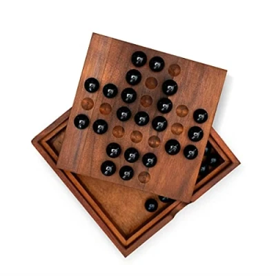 Image of Iron &amp; Glory Solitaire Game Wooden Puzzle Board Travel Games For Adults Marble Adult Portable Retro