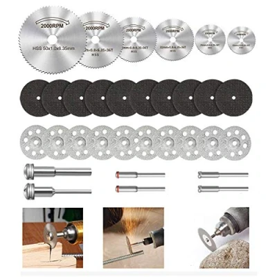 Image of Cutting Discs for Dremel Rotary Tool, Diamond Wheels 10pcs, HSS Circular Saw Blades 6pcs with 1/8&quot; Shank, Resin 10pcs Wood, Aluminium, Glass, Plastic, Metal