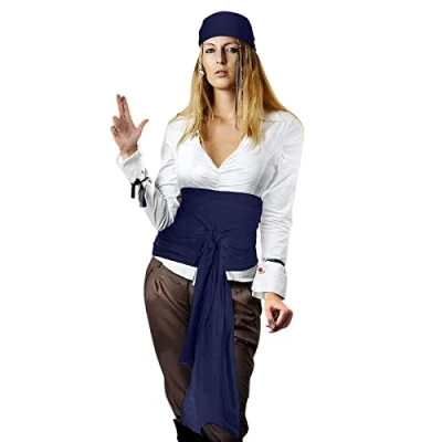 Image of ZSBAYU Halloween Pirate Costume Women Men Head Scarf Hat Accessories Sash Belt Bandana Headband Waist Belt(Dark Blue,One SIze)