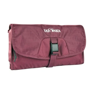 Image of Tatonka Small Travelcare Toiletry Bag Flat Hanging Wash with Compartments and Mirror Bordeaux Red 25 x 17 4 cm