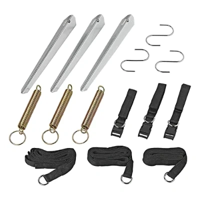 Image of ProPlus Awning Guy Set 3 x 5.10 cm Includes Tension Springs, Tent Pegs and S Hooks Ropes Storm Safety Straps for Awnings Ideal Solution Camping Bands Band