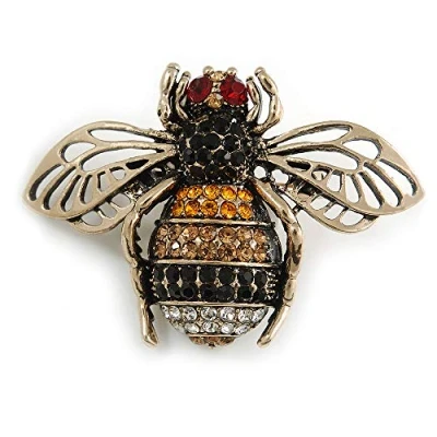 Image of Avalaya Vintage Inspired Crystal Bee Brooch in Gold Tone 50mm Across