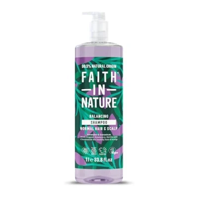 Image of Faith In Nature 1L Natural Lavender &amp; Geranium Shampoo, Balancing for Normal Hair Scalp, Vegan Cruelty Free, No SLS, Silcones or Parabens, Family Sized