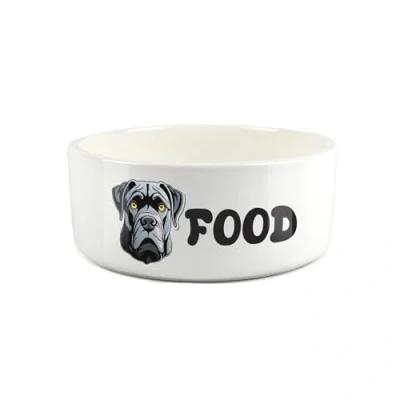 Image of Cane Corso Pet Bowl Cartoon Dog Portrait Large Ceramic Food Novelty White Dish For Dogs
