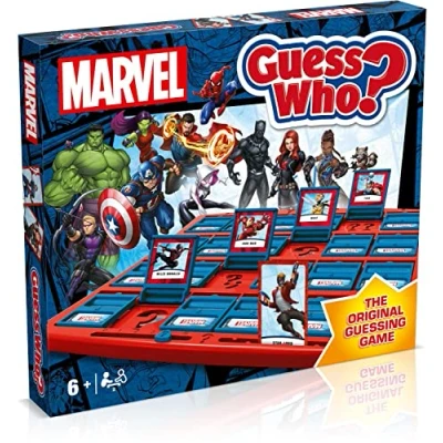 Image of Winning Moves Marvel Guess Who? Board Game, the Avengers, Guardians of Galaxy and Wakanda forces including Hulk, Iron Man, Black Panther, gift for ages 6 plus