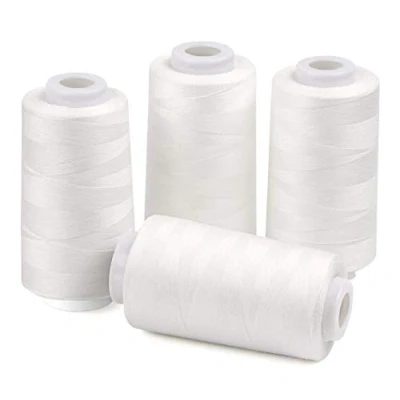 Image of ilauke 4 x 3000 Yards Serger Thread Spools White Polyester Sewing Overlock Cone