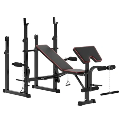 Image of SPORTNOW Folding Weight Bench with Press Rack, Preacher Curl Bench, Leg Machine, Incline or Flat Workout for Home Gym Strength Training Lifting