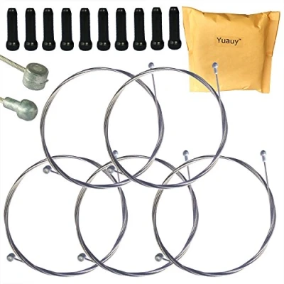 Image of Yuauy 5 PCs 2m Long Universal Bicycle Bike Replaceable Brake Inner Wire Cable For Moutain Road MTB + 10 Black Alloy Cap End Tip Crimp