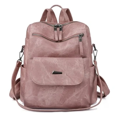 Image of KYSUN Women&#039;s PU Leather Backpack, Waterproof Backpacks Casual Daypack School Anti Theft Travel Backpack for Women, Fashion, Stylish Business pink, One