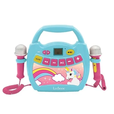 Image of Lexibook MP300UNIZ Unicorn, My First Digital Player Karaoke with 2 Toy mics, Wireless, Record and Voice Changer Functions, Blue/Pink