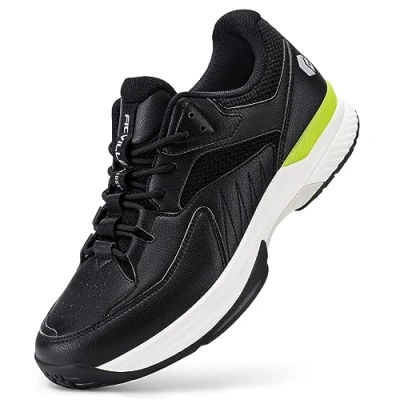 Image of FitVille Mens Extra Wide Fit Tennis Badminton Squash Shoes Non Slip Sports Trainers for Volleyball Pickleball, Black, 7.5 UK X
