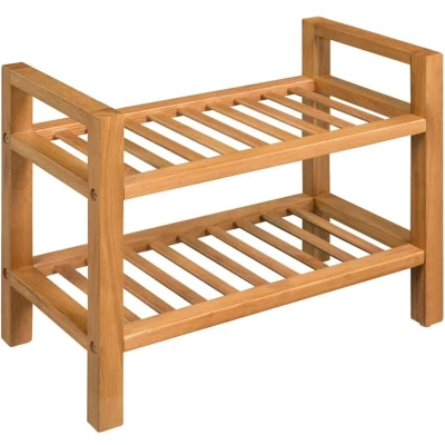 Image of vidaXL Shoe Rack with 2 Shelves 50x27x40 cm Solid Oak Wood