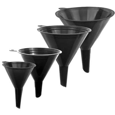 Image of Liqvee Funnel Black in 4 Different Sizes (122, 101, 76 &amp; 50mm) Durable Non Toxic Food Grade Plastic Funnels for Filling Bottles or Containers Ideal Kitchen, Garage Labs