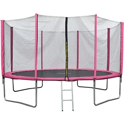 Image of EVRE Trampoline 8ft Pink with Zipped Safety Enclosure Ladder Steel Frame Pad TÜV Rheinland Certified Kids and Adults 244cm