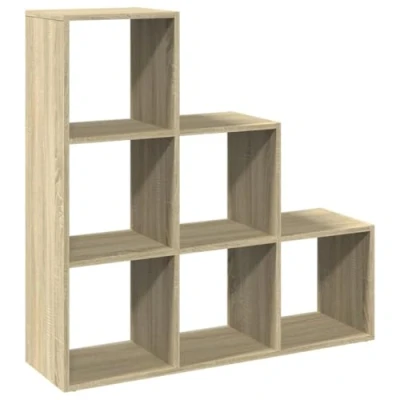 Image of vidaXL Room Divider Bookcase 3 Tier Shelf, 6 Cubes Sonoma Oak Engineered Wood, 99x29x99 cm Freestanding Bookshelf for Living Room/Bedroom/Study