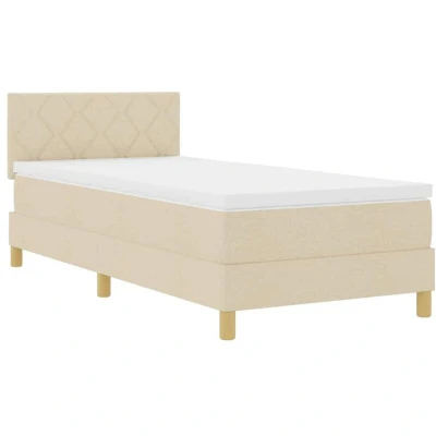 Image of Box Spring Bed with Mattress Cream 100x200 cm Fabric vidaXL