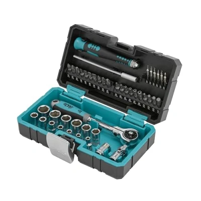 Image of H 90 Tooth 1/4 Inch Drive 270 Degree Swivel Head Ratchet Handle 44 Pieces Socket Set, Precision Screwdriver and bits, Torx/PZ/PH/SL/HEX, Made in Taiwan High Quality AKM024 G
