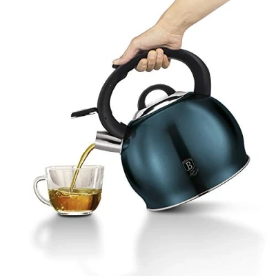 Image of 3L Home Stainless Steel Colorful Whistling Stove Top Kettle Kitchen Metallic Electric Induction Tea Pot (Aquamarine)
