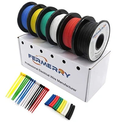 Image of Fermerry 26 AWG Electrical Wire 0.15mm² Flexible Silicone Tinned Copper Hook up Kit Stranded Spool 10ft 3 Meter Each 6 Colors Gauge