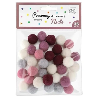 Image of Interdruk Craft Pom 35 Coloured 18 mm Pompoms for DYI Crafting Nude Set