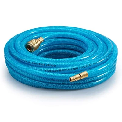 Image of DEUBA® 10m Compressed Air Hose Fabric Reinforced PVC 15 Bar 1/4&#039; Quick Coupler Connection 6mm Internal Diameter 13mm External Compressor Line for Pneumatic Tools Blue