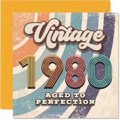 Image of 45th Birthday Card for Men Women Vintage 1980 Aged To Perfection Happy 45 Cards Colleague Neighbour Wife Brother Husband Cousin, 145mm Bday Greeting
