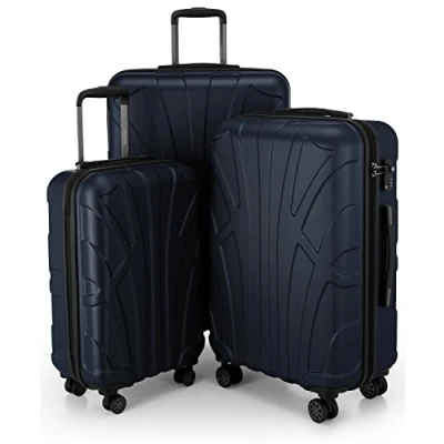 Image of Suitline Set of 3 Hardshell suitcases, Travel Trolley, Rigid luggages, TSA, (55 cm, 66 76 cm), 100% ABS, mat, Darkblue