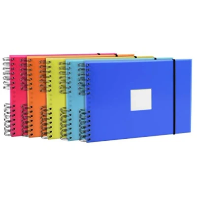 Image of Exacompta 16377E Linicolor Wire Bound Photo Album, 32 x 22 cm, 50 White Thick Card Pages, Grooved Bright Coloured Plastic Cover, Holds Up to 100 Photos Pack of 6