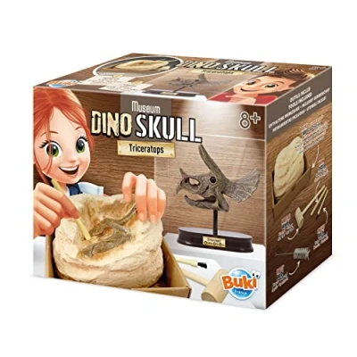 Image of Buki France Triceratops Dino Museum Skull Dig Kit. Dinosaur Fossil Excavation Construction STEM Toy. DIY Building Set + Tools. 3D Realistic Skeleton Model. Educational Gift for Boys &amp; Girls 8+