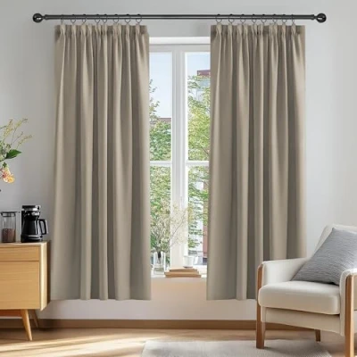 Image of Deconovo Solid Thermal Insulated Curtains Tape Top Blackout for Bedroom 46 x 72 Taupe One Pair