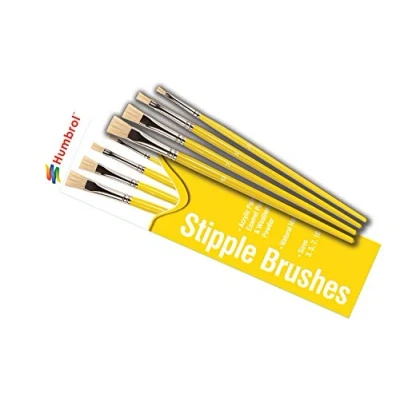 Image of Humbrol Model Paint Brushes AG4306 Brush Pack Stipple 3, 5, 7, 10 4 Set for Art, Modelling Enamel &amp; Acrylic Paints Small Painting Craft