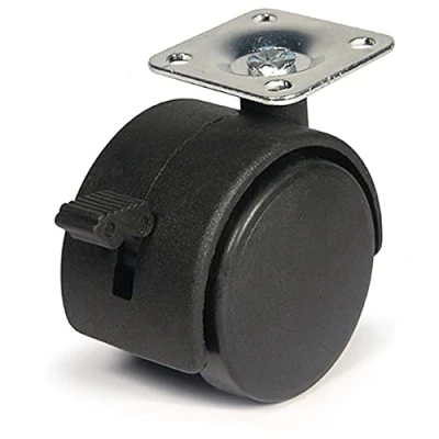 Image of Merriway® BH06025 (4 Pcs) Castor Caster Twin Wheel Plate Fix, Black 40mm with Brake Pack of 4 Pieces