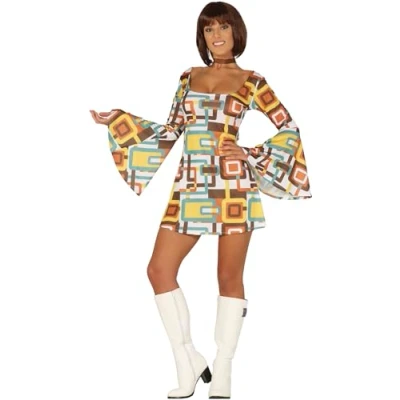 Image of FIESTAS GUIRCA Groovy Disco Fancy Dress Women 70s Short Outfit 60s Costumes for Size S 8 10