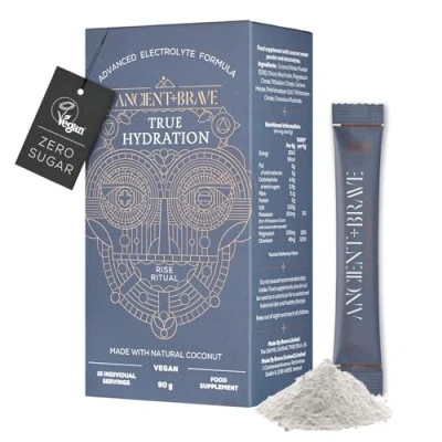 Image of Ancient + Brave True Hydration Electrolyte Powder 15 x 6g Sachets Magnesium, Potassium, Chromium Coconut Water Blend for Morning Replenishment, Post Workout Recovery Vegan, Natural Flavor