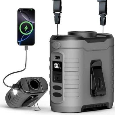Image of Portable Waist Clip Fan, 5 Speeds, 10000 mAh, Wearable Fan with Charging Function, 6H 40H Runtime Light, 16000 RPM Body Desk for Outdoor Work, Camping, Travel