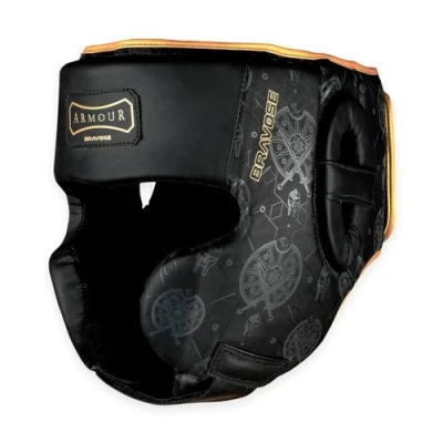 Image of BRAVOSE Armour Boxing Headguard Professional Velcro Boxing, Training, Sparring &amp; Martial Arts Headgear Head Guard for Ear, Cheek, Face Protection Helmet MMA, Kickboxing, Taekwondo (S/M)