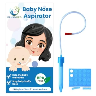 Image of PLUSQMED, Baby Nasal Aspirator, SnotSucker,Baby Nose Mucus Sucker Starting from Newborn Infants Kids,Baby Sucker,Nose Suction,Baby Cleaner,Easy to Clean, with 24 Hygiene Filters