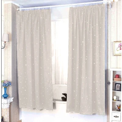 Image of HomeHarmony Star Metalic Pencil Pleat/Tape Top Thermal Semi Blackout Curtains (66&quot;x72&quot; (168cm x 183cm), Beige)